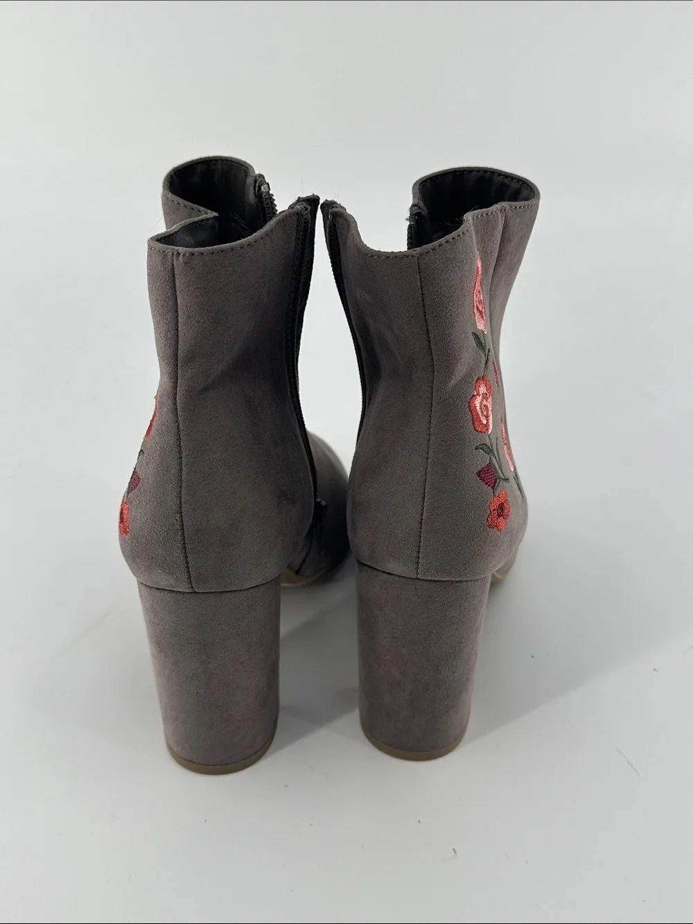 Report Gray Suede-Look Embroidered Ankle Booties